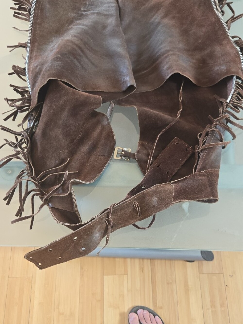 Source Unknown Brown Leather Fringe Men's Chaps - Picture 9 of 11